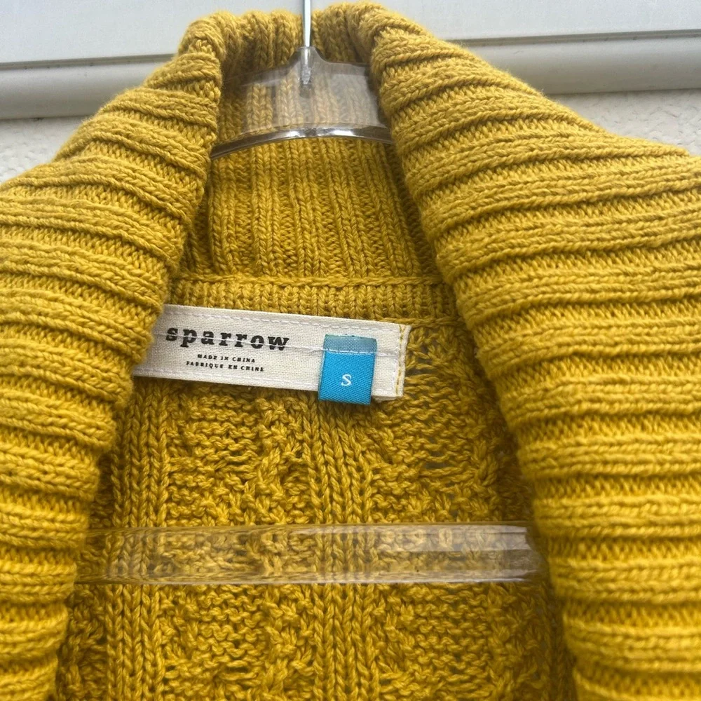 Anthropologie Sparrow Cardigan Sweater Cable Knit Yellow Open Women S Fisherman - Picture 3 of 9